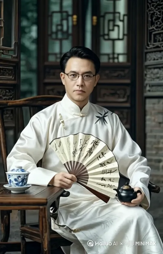 放下扇子站起来喝茶。 by Hailuo AI Video Generator