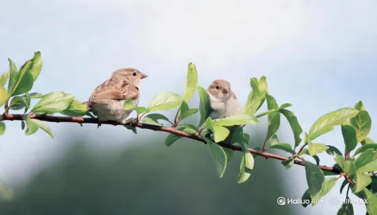 图片上的小鸟飞起来打架，要求背景不要动。 by Hailuo AI Video Generator