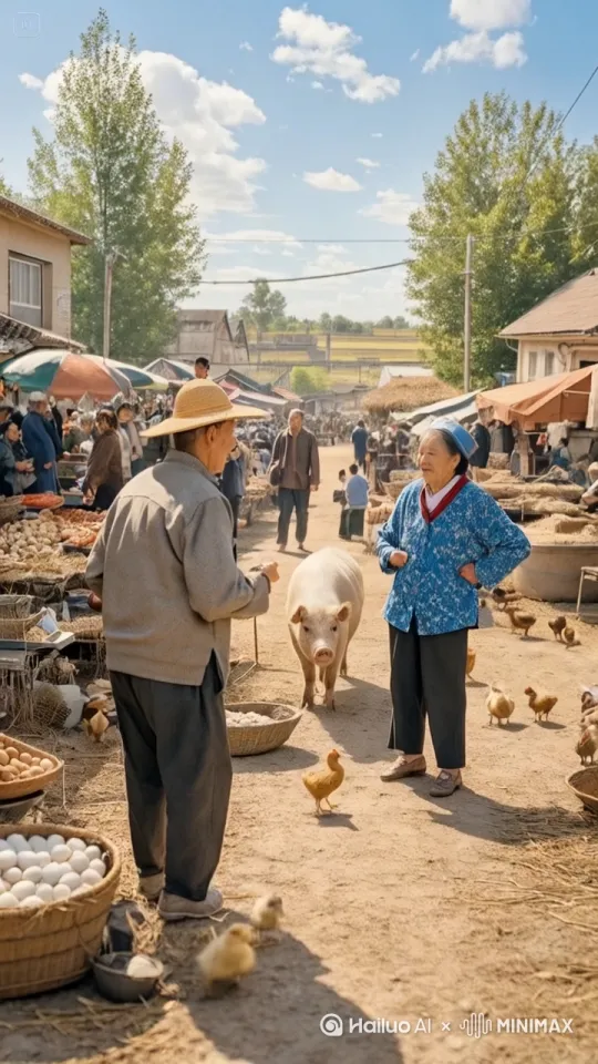 镜头移动，猪在场地中左右奔跑、上下跳跃、疯狂跳跃，大妈紧紧骑在母猪身上
 by Hailuo AI Video Generator