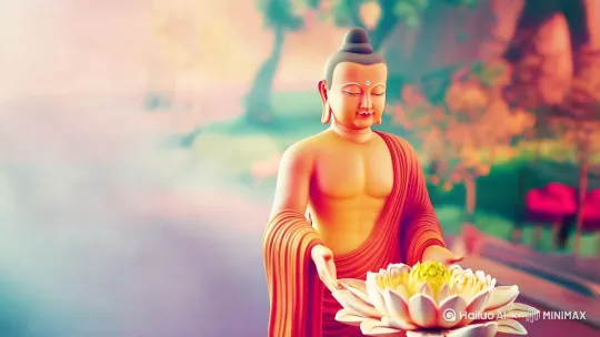 阿弥陀佛手持莲台接引亡者往生净土，动漫Q版，全景长焦镜头，电影级光照，超现实主义，梦幻效果，8K，3D逼真 by Hailuo AI Video Generator