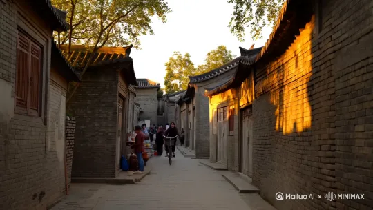 一个人骑车穿过老北京胡同 by Hailuo AI Video Generator