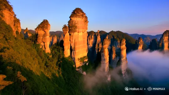 生成比例 9:16的音乐风景短视频，高清写实图像，景物为张家界大自然的壮观，美丽 by Hailuo AI Video Generator