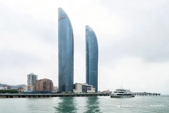 两栋建筑尾部喷出燃料，缓缓升空，直入太空。 by Hailuo AI Video Generator