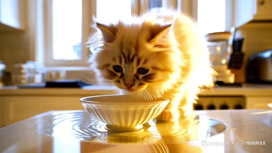 小猫喝水。 by Hailuo AI Video Generator