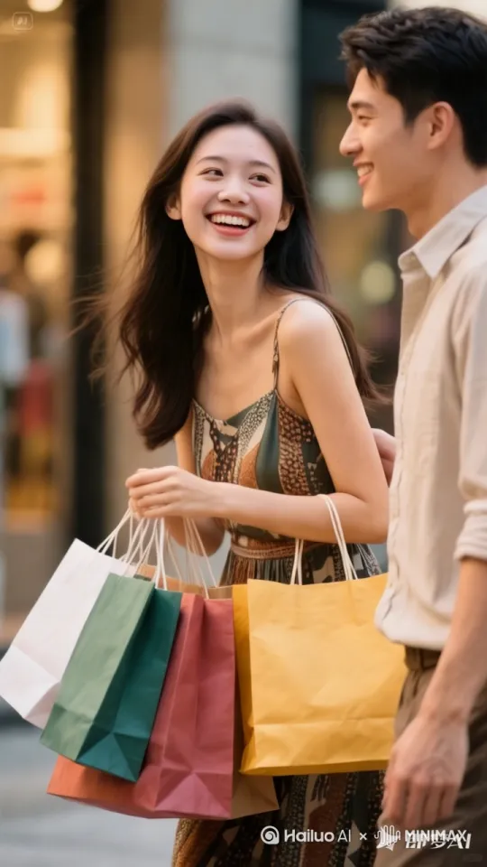 动起来。拥抱。走动。手动。脚动，捂脸[左移,推进,右摇]笑，扭头，仰脸。 by Hailuo AI Video Generator