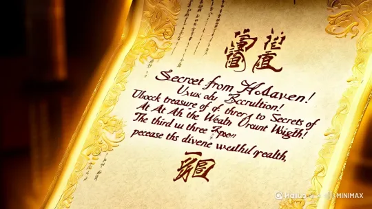 ---
**标题**：《天降财宝！解锁暴富姿势》

**分镜1：神秘启幕**
- **画面**：黑暗中出现发光古卷轴，上书「进财宝秘术」  
- **旁白**：（低沉男声）"三界财库，今夜开闸" 
- **旁白**："子时三刻，接住这份天赐财缘！"
- **画面**：  
1. 鎏金貔貅，口吐钻石雨  持发光「进财令 
3. 古法摇钱树
- **音效**：神兽低吼
- **画面**：  
1.太极八卦阵
- **旁白**："乾坤挪移，接财入局！"  
- **音效**：钟鼎轰鸣+金币瀑布声 

 
- **画面**：主在黄金雨
- **字幕**："点赞存财气，转发引钱龙！"  
- **音效**：传统锣 by Hailuo AI Video Generator