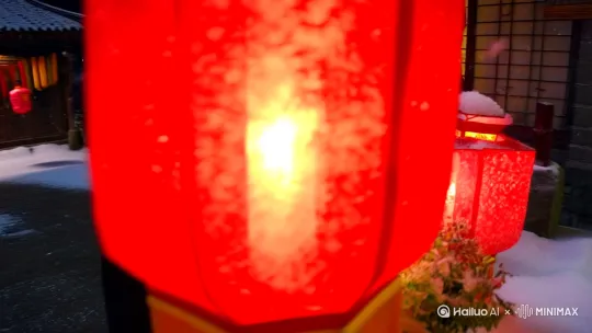 [右移,左摇,跟随]剧本5：
景别：特写转全景
风格：艺术
视角：鸟瞰
空间时间：除夕夜庭院
颜色光影：红灯笼暖光，雪粒折射
文化元素：春联、腊肉香肠
人物场景：四世同堂包饺子
面容：奶奶布满皱纹的手与曾孙小手交叠
服饰：枣红棉袄配银镯子
动作：包元宝饺子时手指翻飞
镜头运动：旋转上升[右移,左摇,跟随]
渲染：HDR增强雪景质感
特效：烟花绽放粒子特效 by Hailuo AI Video Generator