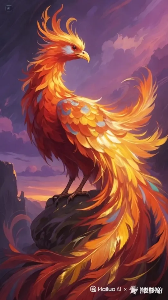 场景描述:暮色天空下紫色云雾缓慢旋转,金色光束穿透云层形成光柱。主体描述:红色凤凰展开20米宽的羽翼盘旋飞翔,每片羽毛的橙黄渐变光泽随飞行产生流体动态。动作描述:凤凰翅膀每5秒完成一次扇动循环,羽毛尖端持续洒落光粒,颈部扬起时喉部迸发火焰星屑。视觉风格:厚涂油画笔触保留颜料堆叠立体感,布面纹理基底在镜头移动时显现,羽毛高光区域采用数字绘景增强流动特效。氛围:神秘壮丽中带有史诗感,云雾流动速度与凤凰飞行节奏同步。技术细节:4K分辨率60帧,慢镜头展示翅膀展开过程,动态模糊强度0.7,添加粒子光效与景深渐晕。 by Hailuo AI Video Generator
