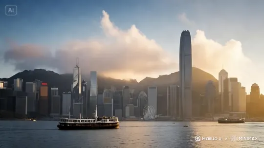香港维多利亚港早晨全景,天际线摩天大楼群,晨雾中的渡轮与渔船交错,金色阳光穿透云层洒向海面,水面波纹映出城市倒影,冷暖色调交融,现代都市与港湾自然风光结合,4K高清画质,超广角镜头,高动态范围捕捉光影细节 by Hailuo AI Video Generator