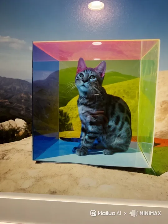 让猫猫从盒子里走出来，镜头不变 by Hailuo AI Video Generator