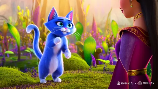 一只蓝色的可爱的猫，在和哪吒吵架 by Hailuo AI Video Generator
