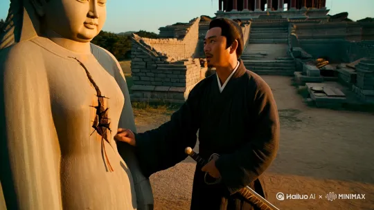 场景：洛阳城郊破庙，暮色中唐僧合十而立，刘备按剑凝视残垣断壁】
 
唐僧（指尖轻叩石佛裂纹）：施主可闻这砖缝里的啼哭声？三日前曹军过境，八十老妪抱着烧焦的襁褓在山门前跪了整宿。
 
刘备（剑穗垂落尘埃）：法师可知，二十年前涿县桃林，关云长为护百姓斩了曹仁副将，某曾立誓不轻易动刀兵。
 
唐僧（转身指向东南天际）：徐州的炊烟又少了三成，许昌的狱卒正用佛门超度经卷垫脚刑讯，施主可记得衣带诏上的血手印？魏王车驾经过之处，连菩提树都要被剥去树皮刻"天命有归"。
 
刘备（剑身微颤）：曹操奉天子以令诸侯，某若举兵，恐落得抗旨之名......
 
唐僧（忽然按住刘备握剑的手）：当年在陈仓道，施主为救三百难民甘愿受箭伤，如今十万百姓在曹军屯田制下易子而食，这"抗旨"二字，可比得上婴儿口中的麸糠重？菩萨割肉饲鹰时，可曾计较过羽毛上的血污？
 
（庙外忽有鸦鸣，刘备抬头见暮色中隐约有百姓扶老携幼向西逃亡，衣不蔽体者怀中抱着断柄锄头）
 
唐僧（从袈裟内取出半幅焦黑帛画）：这是贫僧在宛城废墟拾到的，画中孩童还握着没吃完的麦饼——曹军退城前烧了所有存粮。施主可还记得新野城头，那些将最后一把糙米塞进你行囊的百姓？他们现在正用草根在土墙上画仁义旗呢。
 
刘备（猛然拔剑出鞘，剑身映出唐僧眼中的灼灼火光）：先生曾说"今与吾水火相敌者，曹操也"，某总念着旧情......
 
唐僧（退后半步合十）：当年在长安，贫僧见曹操将孔融的幼子投入深井，井中倒映的月亮都碎了。施主若再犹豫，下月望日，许都天牢里又会多三百个等不到超度的冤魂——他们可都念着刘使君的仁字旗啊。
 
（庙角风铃骤响，刘备忽然以剑拄地长揖到地，铠甲碰撞声惊起檐角宿鸟）
 
刘备：请法师为某摩顶，愿借荆州水师二十万，即日起兵虎豹骑！这一仗，不为争雄，为天下人能在佛前烧一炷安稳香！
 
唐僧（指尖轻触刘备额间尘埃）：施主眉间戾气太重，待破了许昌天牢，贫僧自会为那些被曹军充作"人粮"的亡魂念七日往生咒——但此刻，需借施主这一身剑气，劈开这无间地狱的铁门。 by Hailuo AI Video Generator