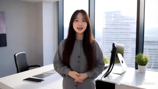 图片中的女孩说:现在呀，注册公司代理记账的价格行情跨度比较大大家都搞不懂是什么一回事，其实呀，就是申报的系统更新一键申报的功能，0申报一年688元是可以做到全包的，有兴趣可以点击下方链接联系咨询了解一下 by Hailuo AI Video Generator