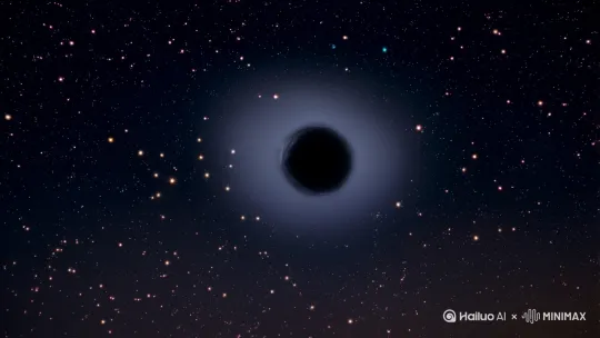 在宇宙浩瀚的星空之中，有一个黑洞，然后下一个场景黑洞的旁边有一个星光闪烁越来越大。然后逐渐星光越来越多，最后占满整个屏幕。 by Hailuo AI Video Generator