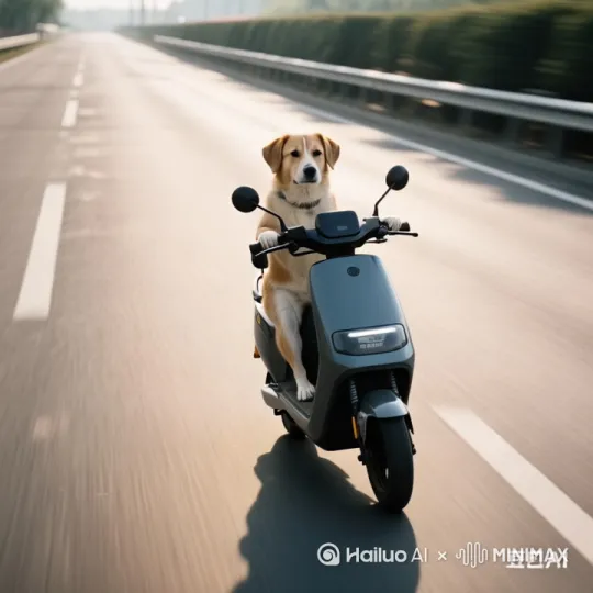 Then it will move with the puppy, and then his electric car will go straight ahead.The latter products should not change. by Hailuo AI Video Generator