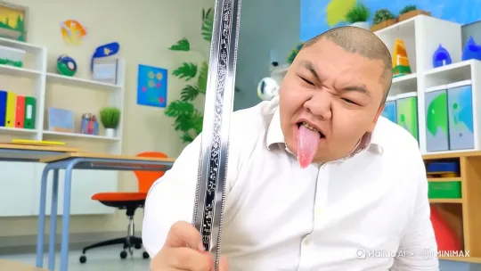 被一个漏电的尺子电的龇牙咧嘴 躺在地上翻白眼吐舌头 被一瓶牛奶撒在脸上 气急败坏撒泼打滚 by Hailuo AI Video Generator