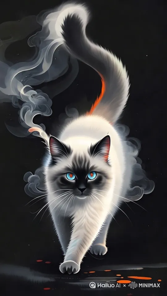 布偶猫缓缓走动，镜头后退跟随。[拉远,上升,下摇] by Hailuo AI Video Generator