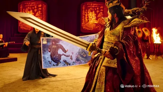 2. 殷商绝境(神魔狂欢)
画面:
纣王:半人半魔形态,手持轩辕剑(已黑化),剑身倒映妲己献祭百姓的幻象。
申公豹:骑黑虎穿越战场,万仙阵残图展开,截教群妖啃食周军魂魄。
通天教主(画外音):
“好徒儿!让这封神榜…染尽圣血!”
镜头:朝歌地底伸出巨型圣人手臂(鸿钧),攥住西岐城缓缓捏紧。
字幕特效****:
“圣人不死,大商不灭?!”
BGM:琵琶轮指急促,加入诡谲巫祝吟唱。 by Hailuo AI Video Generator