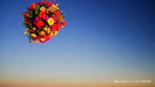 蓝天下一束鲜花抛起出现华融婚庆
演绎公司文字 by Hailuo AI Video Generator