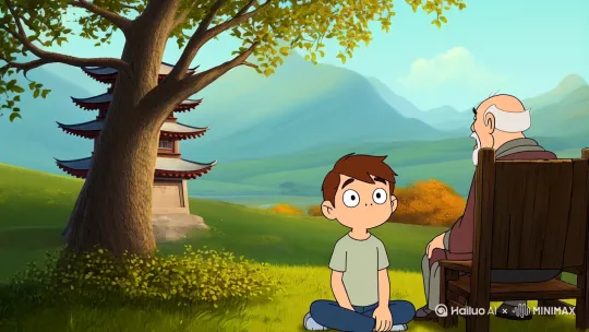 要将这段温馨的跨代对话转化为视频，我们可以按照以下步骤进行创作：

### 视频脚本

#### **场景设定**
- **地点**: 一个宁静的乡村，老槐树下的庭院，远处是连绵的青山。
- **时间**: 秋季，树叶微黄，微风轻拂。
- **人物**: 小孙子（约5-7岁），爷爷（60-70岁）。

---

#### **镜头1: 开场**
- **画面**: 小孙子坐在老槐树下，爷爷坐在旁边的木椅上。小孙子指着远处的青山，天真地问：“山那边是什么呀？”
- **音效**: 轻柔的风声，树叶沙沙作响。
- **镜头**: 从孙子的视角缓慢拉远，展示远处的青山。

---

#### **镜头2: 爷爷的回应 - 第一段比喻**
- **画面**: 爷爷眯起眼睛，露出慈祥的微笑，用布满皱纹的手轻抚孙子的头发。
- **爷爷的声音**: “山那边啊，就像一条长长的河流，蜿蜒曲折，永不停息。它从我们脚下流过，穿越时间，带走了四季的轮回，也带来了新的希望。”
- **音效**: 远处传来潺潺的流水声。
- **镜头**: 镜头缓缓转向远处的青山，模拟河流的流动感。

---

#### **镜头3: 第二段比喻**
- **画面**: 爷爷抬头望向天空，眼神中充满智慧。
- **爷爷的声音**: “山那边啊，也像一群候鸟，它们每年都会飞过我们的头顶，去往更温暖的地方。它们告诉我们，世界很大，生命不息，总有未知的旅程在等待。”
- **音效**: 候鸟的鸣叫声，轻柔的风声。
- **镜头**: 镜头跟随爷爷的视线，向上移动，展示天空中的候鸟。

---

#### **镜头4: 第三段比喻**
- **画面**: 爷爷低头看着孙子，微笑着。
- **爷爷的声音**: “山那边啊，还像一颗蒲公英的种子，随风飘荡，落在哪里，哪里就是它的家。它教会我们，即使未知，也要勇敢地追寻自己的方向。”
- **音效**: 轻柔的风声，蒲公英种子飘散的声音。
- **镜头**: 镜头聚焦在孙子脸上，展示他充满好奇和期待的表情。

---

#### **镜头5: 季节轮回的意象**
- **画面**: 镜头拉远，展示整个庭院，树叶在微风中轻轻摇曳，季节的变化在背景中显现。
- **爷爷的声音**: “就像四季的轮回，春去秋来，生命中总有无尽的未知和可能。”
- **音效**: 轻柔的风声，树叶沙沙作响。
- **镜头**: 镜头缓慢旋转，展示四季的变化，从春天的新绿到冬天的白雪。

---

#### **镜头6: 结尾**
- **画面**: 孙子抬头看着爷爷，眼中充满期待。
- **孙子**: “那我们能去看看吗？”
- **爷爷**: “当然可以，只要你心中有梦想，山那边总会有属于你的答案。”
- **音效**: 轻柔的风声，远处传来悠扬的音乐。
- **镜头**: 镜头缓缓拉远，展示爷孙俩在老槐树下的温馨画面，最后定格在远处的青山。

---

### 视频制作建议
1. **色彩**: 使用温暖的色调，突出秋季的自然美景。
2. **音乐**: 选择轻柔、悠扬的背景音乐，增强情感氛围。
3. **特效**: 使用简单的特效展示季节的变化和蒲公英种子的飘散。
4. **剪辑**: 保持镜头的流畅和节奏的舒缓，让观众感受到宁静和温馨。

通过以上脚本和制作建议，可以将这段温馨的跨代对话转化为一部充满诗意和哲学思考的视频。 by Hailuo AI Video Generator