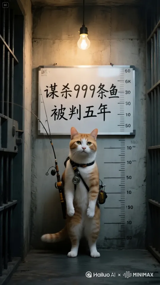 [右移,左摇,跟随]真实摄影，超细节，16K超清画质，近景镜头，85mm焦距：画面主体为一只可怜的猫咪，浑身被一盆水湿透，原本柔顺的毛发此刻湿漉漉地贴在身上，每一根毛都仿佛能滴出水珠，狼狈不堪。紧接着，又被一堆冰块砸中并掩埋，仅头部露在外面。猫咪双眼惊恐且无助，耳朵耷拉着，靠在粗糙斑驳的墙边。它微微颤抖，嘴里发出微弱的呜呜声，呼出的气息在寒冷的空气中形成淡淡的雾气。周围满是冰块，棱角分明，有些冰块还反射着微弱的光线。环境昏暗，似是一处无人的角落，地上有积水，映出猫咪可怜的模样，营造出冰冷、凄惨且孤独无助的氛围。 by Hailuo AI Video Generator