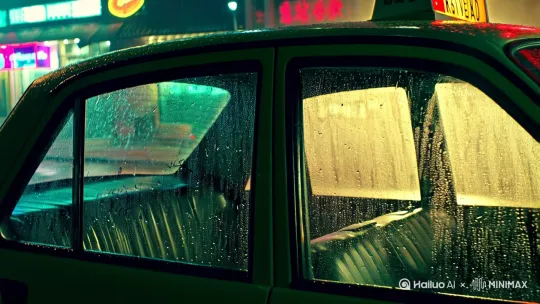 [主题：遗憾爱情]
   [镜头：雨夜出租车窗上的手写字被雨水冲刷]
   [风格：王家卫电影感]
   [特效：霓虹光斑+35mm胶片颗粒]
   [避雷：--no cartoon --no bright colors] by Hailuo AI Video Generator