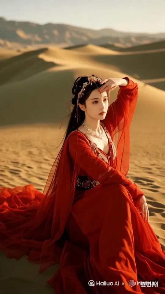 美女缓步走来，一转身仙女来一个360度旋转、飞起来了，在天空中翱翔飞翔，动作十分灵活 by Hailuo AI Video Generator