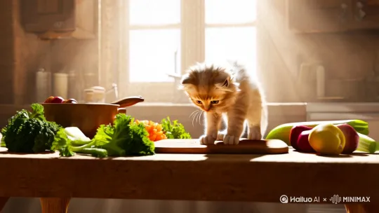 小猫在切菜 by Hailuo AI Video Generator