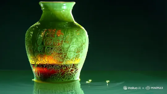 《鉴中旧影》视频分镜脚本：

【画面1】  
青瓷酒坛沉于幽潭，琥珀酒液在阴翳中泛着冷光，忽有墨汁般的浊物流入，潭水翻涌浑浊（慢镜头水滴坠落声渐强，混入瓷器开裂的细碎音效）

【画面2】  
裂痕斑驳的铜镜映出执笔书生，狼毫紫笔在泛黄纸卷悬停，墨迹突然化作黑羽箭雨（箭矢破空声骤然炸响，古琴弦崩裂之音刺破寂静）

【画面3】  
戏台幔帐无风自动，金线刺绣的戏袍在暗室悬浮，忽然锦缎寸寸剥落，露出背面蛛网般的裂痕（丝绸撕裂声与编钟余韵交织）

【画面4】  
苍老手掌抚过镜面残片，霜雪骤然覆盖镜头，雪粉消散时现出双骑踏雪的少年剪影（马蹄声由虚转实，混入碎冰碰撞的玲珑清响）

【画面5】  
镜隙透出赤色流光，残片倒影中少年捧出跳动的朱砂色心形火焰，火光穿透百年尘埃（心跳声与篝火噼啪声渐隐，古埙苍凉尾音消散）

【水墨转场设计】  
酸败酒液晕染成山峦，箭矢裂痕化作枯枝，戏袍金线流为星河，所有破碎元素最终汇聚成镜中少年眸色

建议配乐：  
前半段用坠胡颤音与冰裂瓷音效营造悬疑感，镜面破碎时切入尺八呜咽，踏雪场景启用雪橇铃与骨笛空鸣，终章以二十七弦箜篌演绎心跳韵律。 by Hailuo AI Video Generator