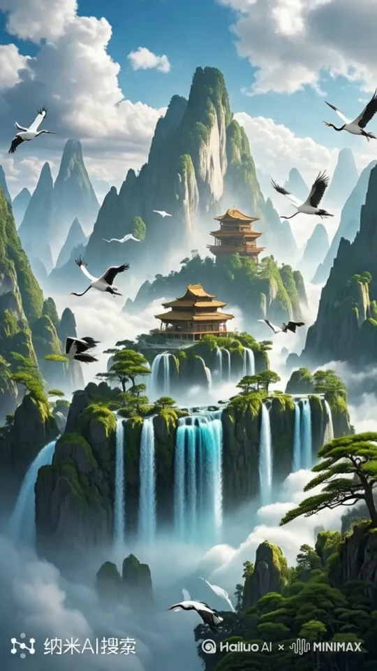 [左摇,变焦推进][推出,上升,下摇][拉远][固定镜头]白云移动 by Hailuo AI Video Generator