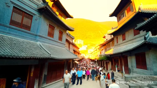 1. 远景起势:站在巷子入口稍高位置,用广角镜头拍摄远景,画面囊括宽窄巷子古色古香的街道、青瓦灰墙的传统川西建筑,人群熙熙攘攘。光线选在午后,阳光斜射,给建筑勾勒金边,营造温暖氛围,让观众先感受巷子整体风貌。
2. 中景转场:镜头平移推进,来到喝茶聊天市民所在场景。拍摄中景,呈现市民围坐在竹椅上,面前是方桌和盖碗茶的画面,展示周边环境,如旁边的绿植、悬挂的红灯笼,交代喝茶场景在巷子里的位置,自然过渡到主体。
3. 特写细节:特写市民手中端着的盖碗茶,热气袅袅升腾,清晰呈现茶碗精致花纹、茶叶舒展姿态;再特写市民脸上惬意笑容、聊天时生动表情,以及手指轻轻敲击桌面的动作,从细微处展现悠闲生活状态。
4. 三分构图定主体:运用三分构图,将喝茶聊天的市民放置在画面右下方或左下方交叉点上,让其成为视觉焦点。画面其他部分可包含部分街道、路过行人、远处建筑,既突出主体,又保留巷子生活场景的丰富性,体现浓郁生活气息。 by Hailuo AI Video Generator