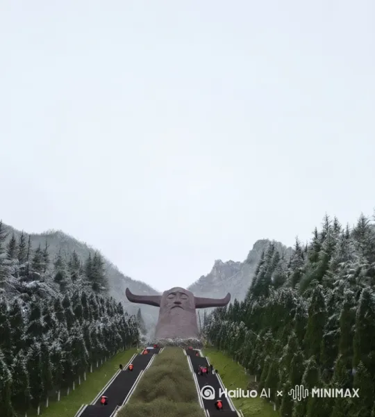 把图片中的雕像，到山顶上后，再下来回到原点，背景要求不要动。 by Hailuo AI Video Generator