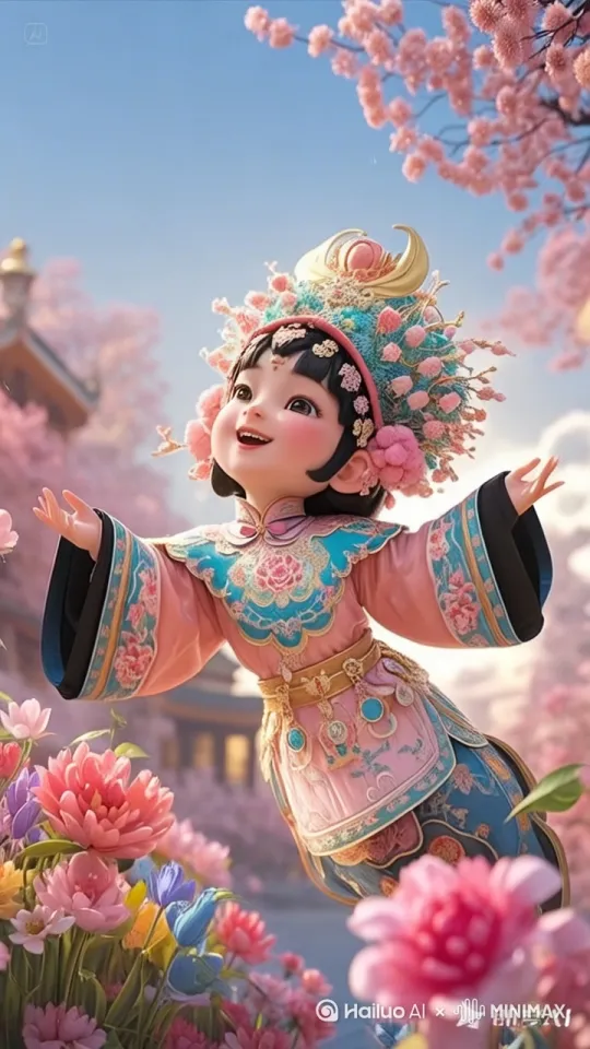 开心小仙女在充满阳光的花园里上，左飘飘又飘飘，像寻找着什么，由远及近，镜头跟随小仙女，最后镜头定格在小仙女的开心明媚的脸上。 by Hailuo AI Video Generator
