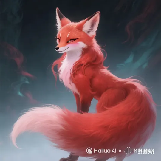 红色狐狸旋转跳跃后，一阵烟雾后变为一个漂亮的红衣美女。[左移,推进,右摇] by Hailuo AI Video Generator