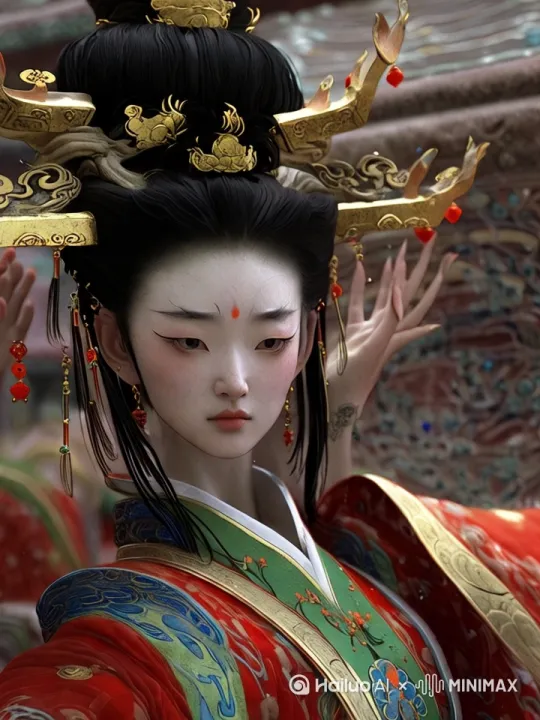 面部表情丰富，整个人在旋转跳舞，空中有蝴蝶伴舞 by Hailuo AI Video Generator
