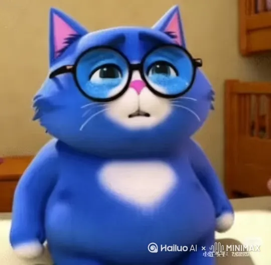 一只蓝色胖猫在路上遇见了网红甲亢哥 和甲亢哥一起合唱阳光彩虹小白马 by Hailuo AI Video Generator