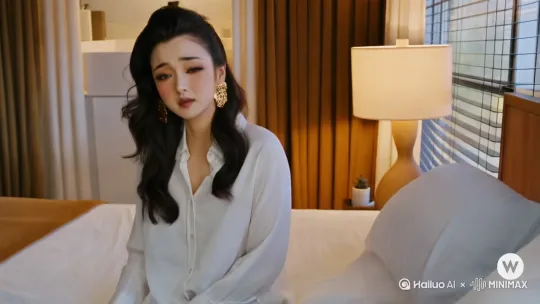 2 中景 上班族坐在床边，睡眼惺忪，头发不乱。停顿几秒后，起身走向浴室。 无 3s 床的晃动声，拖鞋脚步声 ； by Hailuo AI Video Generator