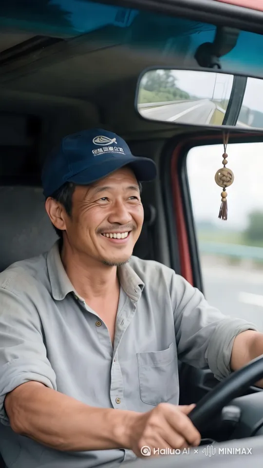 这名男子正在开着大货车，随着道路的颠簸，人也随着上下有起伏。面露无奈声嘶力竭的唱着歌，发泄心中的郁闷，对于这种整天全国奔波的日子感到无奈，眼含热泪。[左移,左摇][晃动] by Hailuo AI Video Generator