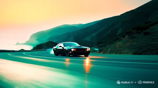 "Generate a 15-second cinematic car drift video, 4K resolution, 60fps, ultra-detailed, trending on artstation"

【核心视觉描述】
1. 主体：黑色肌肉车（如道奇挑战者）在蜿蜒山路漂移
2. 动态：轮胎与地面剧烈摩擦产生白色烟雾，车尾横向甩出完美弧线
3. 环境：黄昏时分，柏油路面反光，背景是悬崖海景公路
4. 镜头语言：
   - 低角度跟踪镜头（0-5秒）
   - 慢动作轮胎特写（6-8秒）
   - 航拍俯视漂移轨迹（9-12秒）
   - 车内驾驶员第一视角（13-15秒）

【增强细节】
• 车灯在暮色中划出光轨
• 慢动作飞溅的碎石细节
• 动态模糊处理运动画面
• 电影级橙青色调（teal & orange）
• 引擎轰鸣与轮胎尖啸音效

【参数建议】
Aspect ratio: 16:9 
Style: Fast-paced automotive commercial 
Lighting: Golden hour with long shadows by Hailuo AI Video Generator
