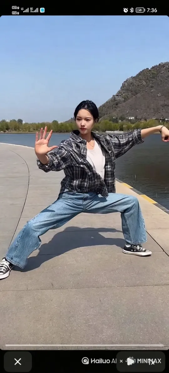 小女孩左腿猛地一蹬地，高高跃起，右脚如旋风般扫向公鸡的头部。公鸡机灵地低头闪躲，同时猛地向前一冲，用头顶向小女孩的腹部。小女孩左拳一招右拳则如雷霆万钧之势直击公鸡的侧身。公鸡侧身一扭，避开拳头，公鸡跳起来施展出迅猛的连环踢猛踢向小女孩。小女孩迅速抽回手，公鸡突然高高跃起，向小女孩踢去，小女孩趁公鸡落地未稳，飞起一脚踢在公鸡的后腿上，他们的招式刚柔并济，时而是刚猛的直拳，时而是柔美的转身回旋踢。其它的人都站起身来鼓掌呐喊。 by Hailuo AI Video Generator