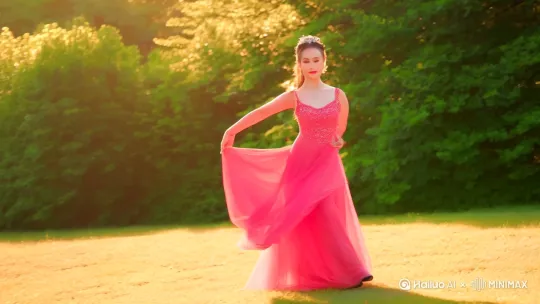 一个晴朗，阳光明媚的清晨，一位性感的美女在跳舞 by Hailuo AI Video Generator
