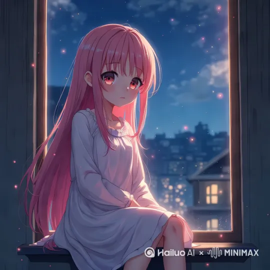 [左移,右摇,跟随]女孩转头看向窗外，头发随风飘动 by Hailuo AI Video Generator