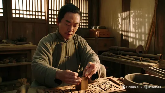 王阿福是个贫苦的泥瓦匠，手艺虽好，却无人赏识。他梦想建一座最美的楼阁，但同行嘲笑他异想天开。  

他不气馁，每天省下饭钱买砖瓦，夜里偷偷练习雕刻。十年后，他用废料建起一座飞檐翘角的小楼，巧夺天工。  

县令路过惊叹，举荐他入京。皇帝亲题“状元楼”，王阿福成了御用匠师。 by Hailuo AI Video Generator