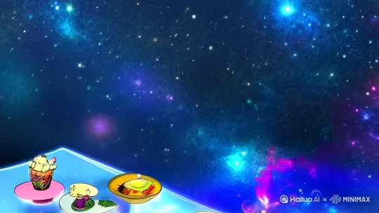 - 开场:镜头从浩瀚无垠、繁星闪烁的宇宙远景拉近,聚焦在一个悬浮于宇宙中的透明能量餐桌旁,桌上摆满了来自不同星球的特色美食,散发着奇异光芒。
- 人物入场:孙悟空穿着标志性的橙黄色武道服,脚踩如意筋斗云,欢笑着瞬间出现在餐桌一侧,一屁股坐下,迫不及待地搓搓手。紧接着,弗利萨一身紫色紧身战斗服,背后的机械翼闪烁着幽光,缓缓飘落在餐桌对面,脸上带着一贯的傲娇神色。
- 互动:悟空热情地拿起一块类似外星汉堡的食物,大咬一口,边嚼边含糊地对弗利萨说:“弗利萨,尝尝这个,可好吃啦!”弗利萨皱了皱眉头,嫌弃地看了一眼,用修长的手指捏起一块精致的点心,小心翼翼地放入口中,微微点头表示认可。
- 细节特写:镜头特写食物的纹理、色泽,以及悟空满足的表情和弗利萨故作高冷实则享受的细微神态变化。同时,展示宇宙背景下,周围星云流转的梦幻画面。
- 结尾:两人边吃边聊,笑声在宇宙中回荡,画面渐暗,只留下繁星点点。 by Hailuo AI Video Generator