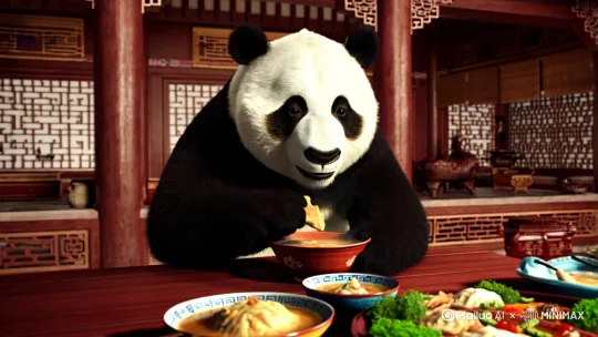 熊猫吃东北菜 by Hailuo AI Video Generator