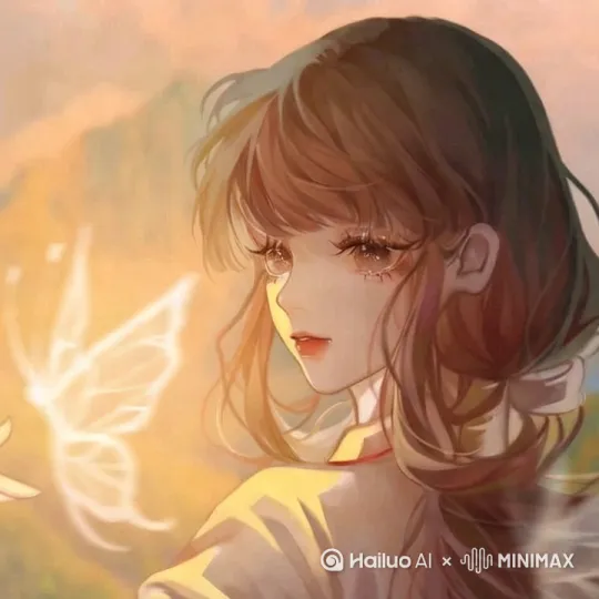 左环移动镜头，头发随风飘动，蝴蝶煽动翅膀 by Hailuo AI Video Generator