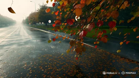 雨天树叶漂落 by Hailuo AI Video Generator
