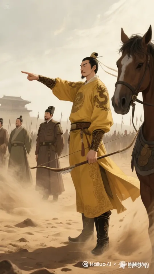 李世民（黄袍猎猎，眯眼）："这畜生...倒有几分像当年的突厥可汗。"  
**长孙无忌**（捻须）："陛下，此马伤七人矣，不如——" by Hailuo AI Video Generator
