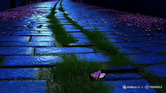 鹃啼晓光
- **画面**：月下空巷，残存花瓣被夜风卷向青石板缝隙。晨光初现时，地面只余露水反光
- **细节**：最后一片花瓣飘过石缝中新生野草
- **字幕**：东君若解怜芳魄，莫遣啼鹃促晓光
- **音效**：渐远的杜鹃啼声混着晨钟 by Hailuo AI Video Generator