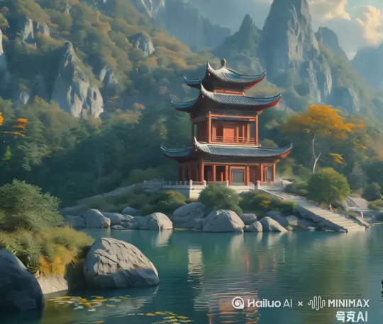 4.慈悲阁：普渡众生的象征
慈悲阁是灵台寺弟子们行善积德的地方，建筑风格庄重而慈悲。阁楼内供奉着一尊观音菩萨像，菩萨面容慈悲，双手持净瓶，仿佛随时准备为众生洒下甘露。慈悲阁四周设有多个小房间，每个房间都供奉着不同的佛像，供弟子们为众生祈福。阁楼外，有一个放生池，池中放养着各种鱼类和水生动物，象征着灵台寺弟子们的慈悲之心和普渡众生的愿力。
整个灵台寺的建筑风格都强调与自然的和谐共处。寺内没有过多的雕梁画栋，而是以自然的木材和石材为主，让建筑与周围的山水融为一体。寺内种植着各种花草树木，四季常绿，花香四溢。 by Hailuo AI Video Generator